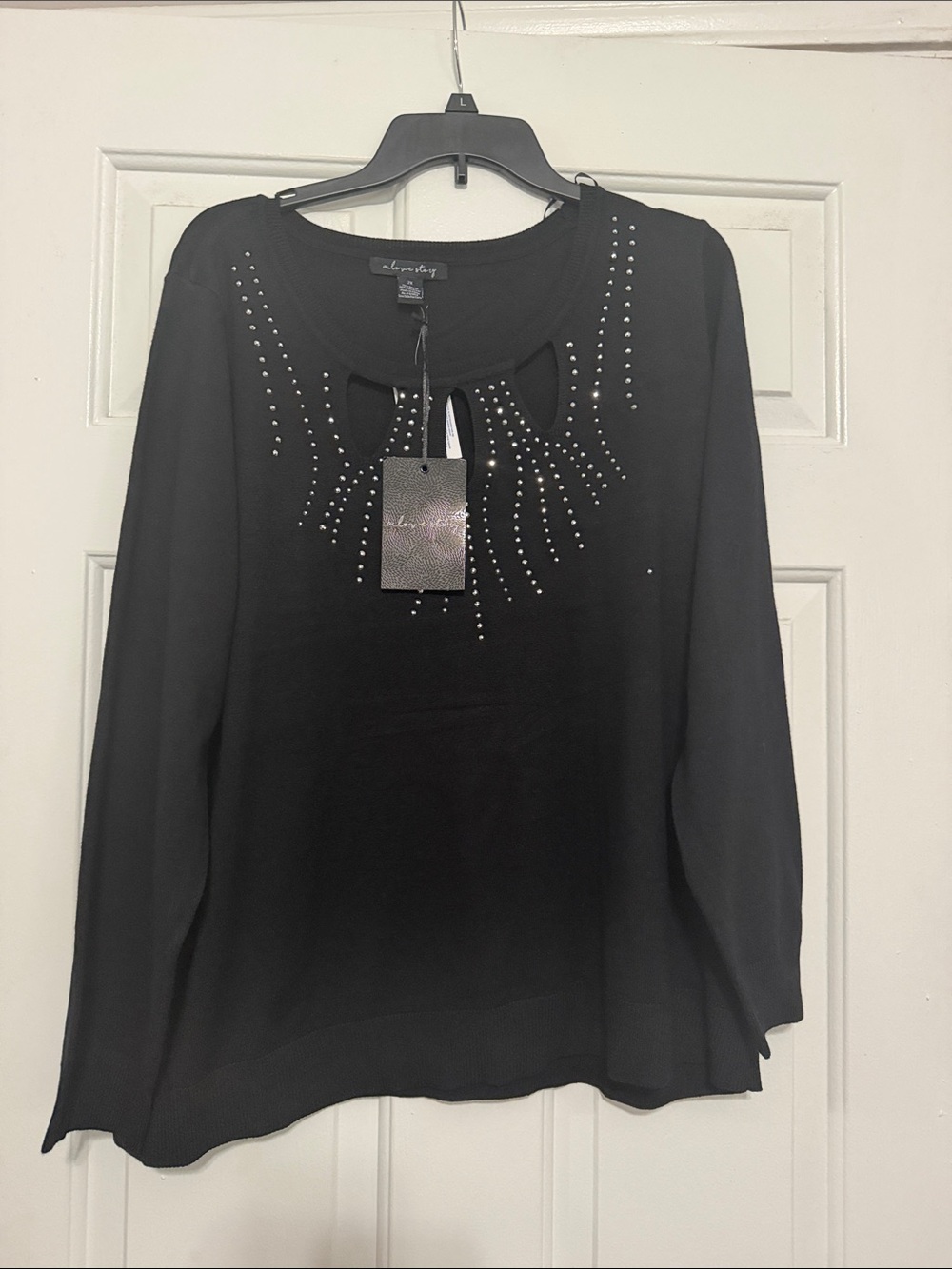 Black Studded Keyhole-Accent Sweater
